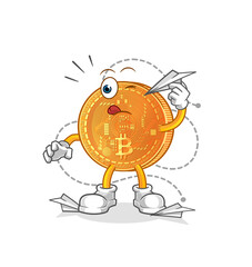 bitcoin with paper plane character. cartoon mascot vector