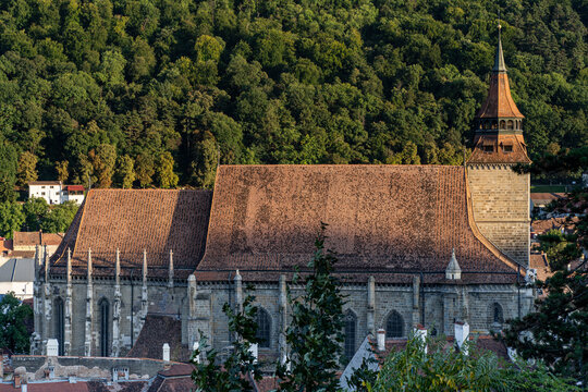 View of the old town of romanian city brasov taken from the white tower.