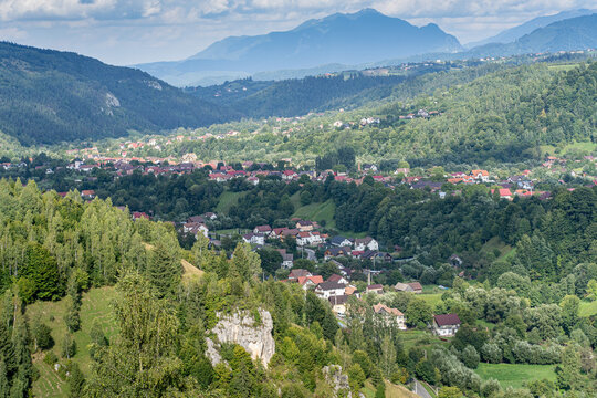 Mountain rural landscape with summer colors In the Romanian village