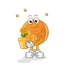 bitcoin with a flower pot. character vector
