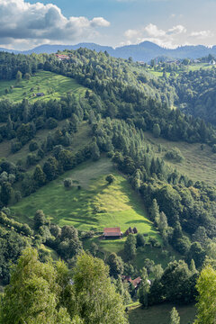 Mountain rural landscape with summer colors In the Romanian village