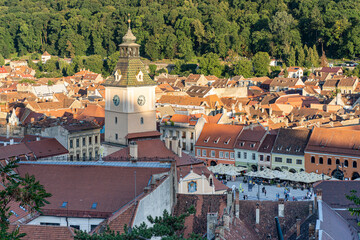 View of the old town of romanian city brasov taken from the white tower.