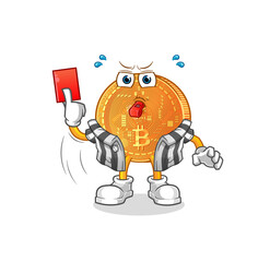 bitcoin referee with red card illustration. character vector