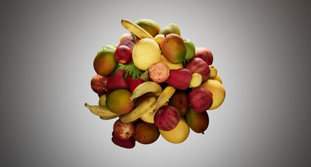 Fruits - Apple, Watermelon, mango, orange, grapefruit, banana, pepper, lemon, lime, papaya, avocado, stacked Background