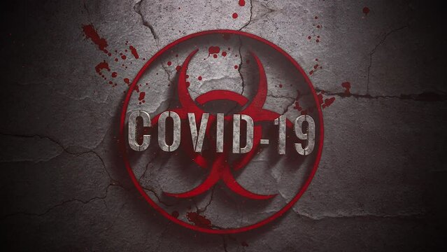 Covid-19 with toxic sign with red blood, motion horror style background
