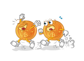 bitcoin play chase cartoon. cartoon mascot vector