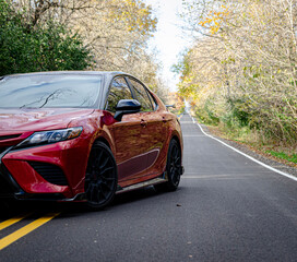 Fototapeta premium red car on the road