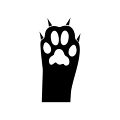 A cat's paw with sharp claws. The kitty is scratching. Home pet. Silhouette of a cat's paw. Black solid vector icon
