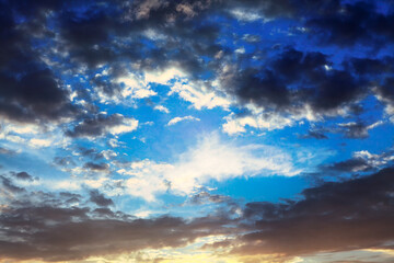 Naklejka na ściany i meble Dark clouds blue sky . Morning heaven atmosphere