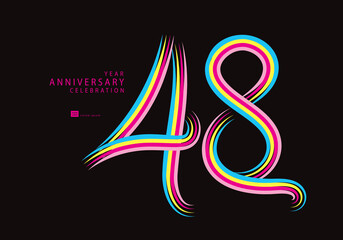 48 years anniversary celebration logotype colorful line vector, 48th birthday logo, 48 number, Banner template, vector design template elements for invitation card and poster. - obrazy, fototapety, plakaty