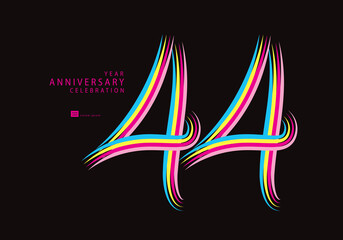 44 years anniversary celebration logotype colorful line vector, 44th birthday logo, 44 number, Banner template, vector design template elements for invitation card and poster.