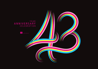 43 years anniversary celebration logotype colorful line vector, 43th birthday logo, 43 number, Banner template, vector design template elements for invitation card and poster.