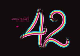 42 years anniversary celebration logotype colorful line vector, 42th birthday logo, 42 number, Banner template, vector design template elements for invitation card and poster. - obrazy, fototapety, plakaty