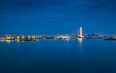 Fototapeta na wymiar Night view of CBD in Suzhou Industrial Park, Jiangsu Province