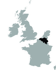 Black Map of Belgium within the gray map of Western Europe