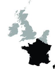 Black Map of France within the gray map of Western Europe