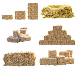 Golden yellow haystack isolated on a white background hay is a tightly joined bale of straw.
