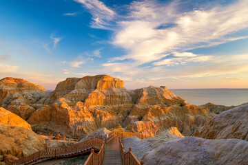 Danxia landform sunset landscape in Fuhai county Xinjiang Uygur Autonomous Region, China.