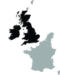 Black Map of United Kingdom and Ireland within the gray map of Western Europe