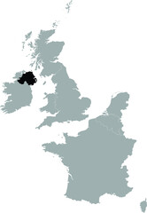 Black Map of Northern Ireland within the gray map of Western Europe