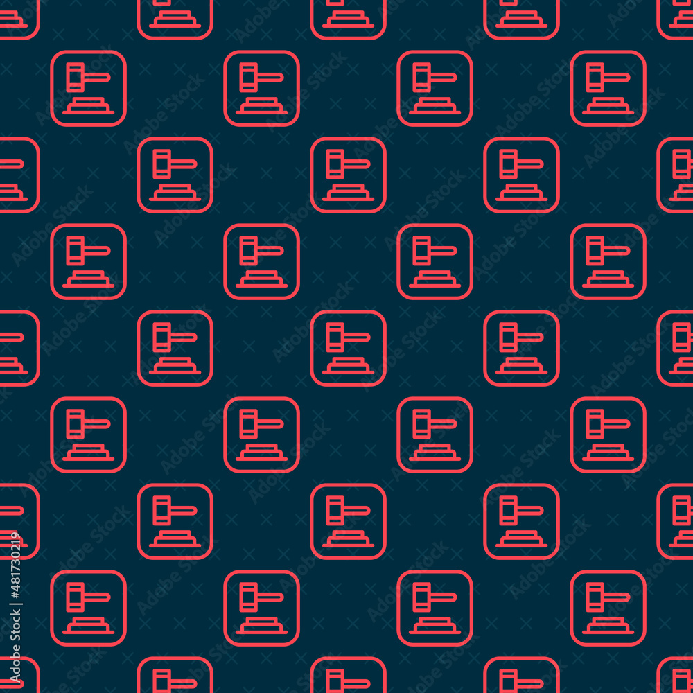 Poster red line judge gavel icon isolated seamless pattern on black background. gavel for adjudication of s