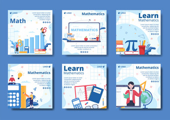 Learning Mathematics Education and Knowledge Post Template Flat Illustration Editable of Square Background Suitable for Social Media or Web - obrazy, fototapety, plakaty