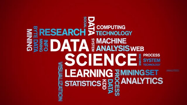 4k Data Science Animated Tag Word Cloud;Text Design big data Animation typography seamless loop.