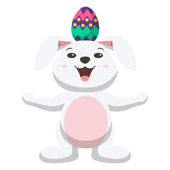 Cute little white bunny with Easter egg