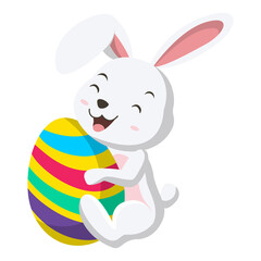 Cute little white bunny holding Easter egg