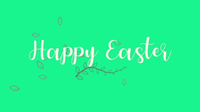 Happy Easter on green fashion color with spring flowers, motion holidays and promo style background