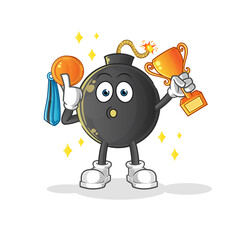 Naklejka premium bomb winner with trophie. cartoon character