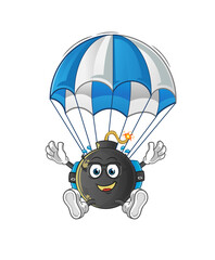 bomb skydiving character. cartoon mascot vector