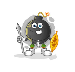 bomb african tribal fighter mascot. cartoon vector