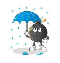 bomb holding an umbrella illustration. character vector