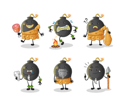 bomb primitive man group character. mascot vector