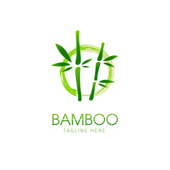 Green Bamboo round Logo Template vector icon illustration design