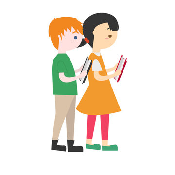 Cute kids reading books vector illustration