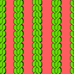 Cute 90s vibe seamless pattern with hand-drawn neon green chains or braids on bright pink background.