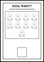 How many Tombstone, game for children. Vector illustration, printable worksheet