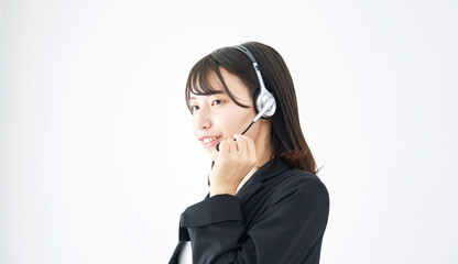 オペレーター　笑顔　白背景