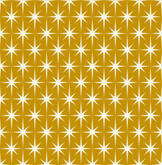 Mid-century modern wrapping paper in starburst pattern on gold background. Inspired by Atomic era. Repeatable and seamless