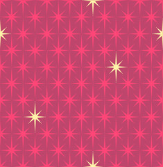 Mid-century modern wrapping paper with starburst pattern in red and gold
