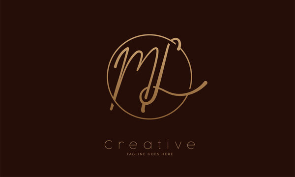 Initial ML Logo. hand drawn letter ML in circle with gold colour. usable for business, personal and company logos. vector illustration