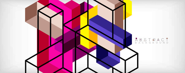 Abstract background. 3d cubes, cubic elements and blocks. Techno or business concept for wallpaper, banner, background, landing page