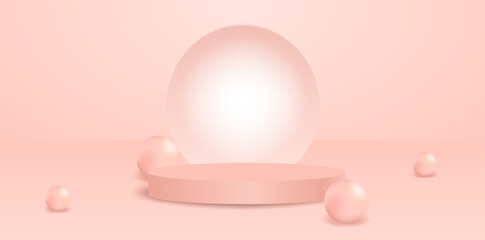 Podium mock-up banner.  Pink and white luxury background. background for product, branding, and packaging presentation. vector.