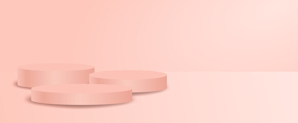 Podium mock-up banner.  Pink and white luxury background. background for product, branding, and packaging presentation. vector.