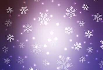 Light Purple vector template with ice snowflakes, stars.