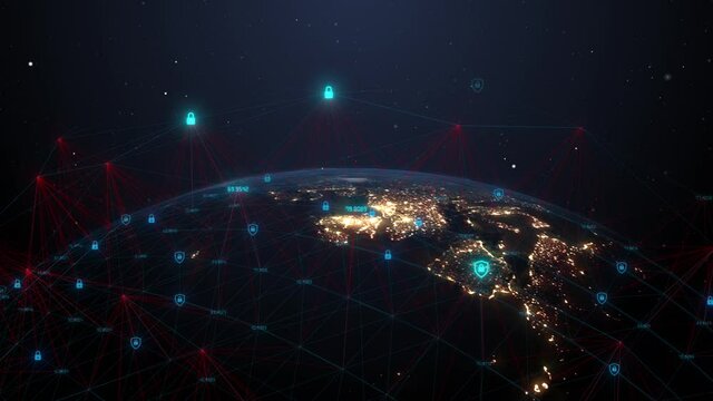 Global cyber security firewall encryption network secure exchange of information technology - 3D Animation Render