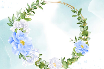 Elegant Watercolor Floral Wreath Background Design with Hand Drawn Peony and Leaves