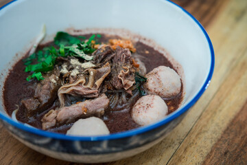Braised beef clear noodle with meat ball soup stew